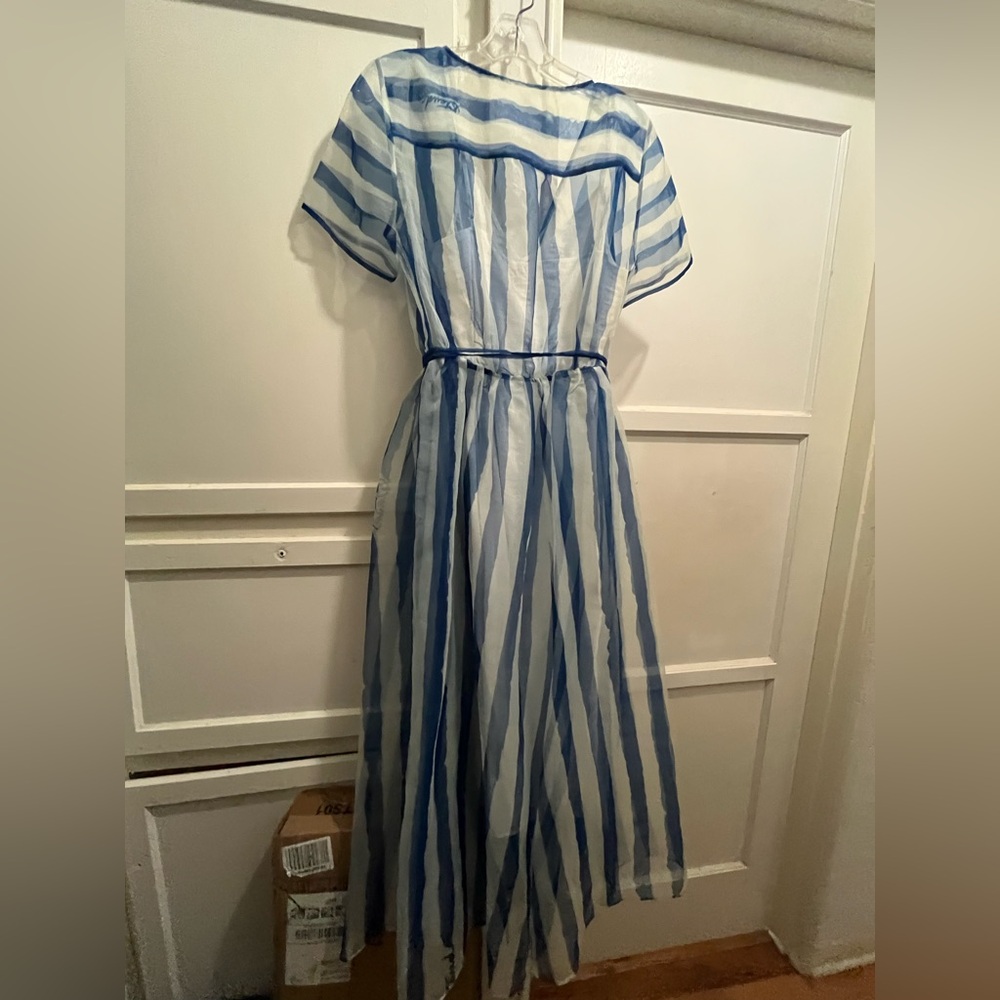 STAUD Blue and White Striped Sheer Midi Dress NWT - Picture 11 of 16